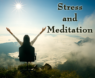 stress and meditation, woman in office chair on a mountain top