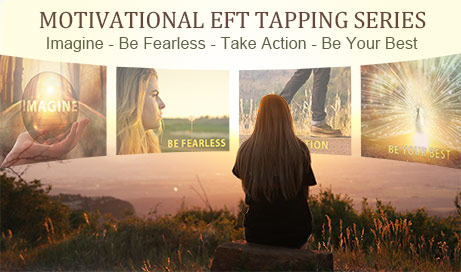 woman on mountain looking at motivating images on horizon, eft motivational series